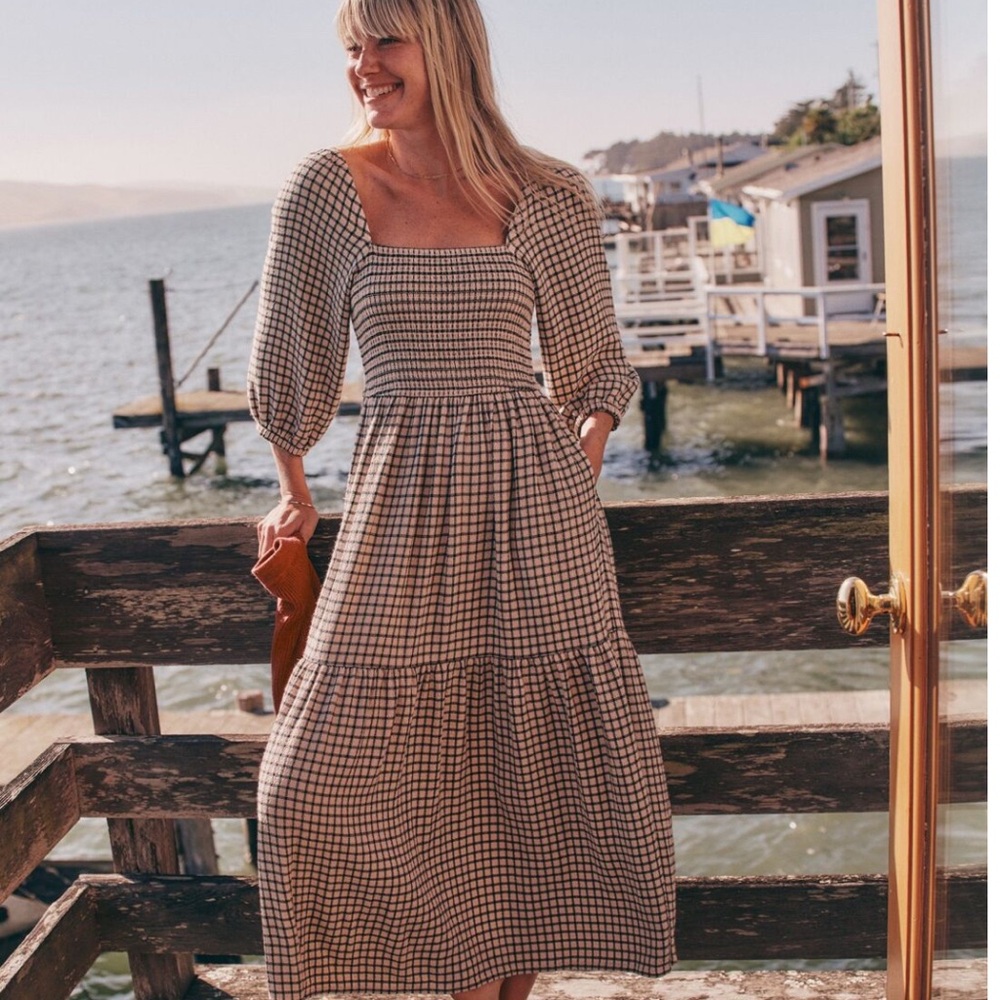 Marine Layer Ivy Smocked Dress (Windowpane) NWT